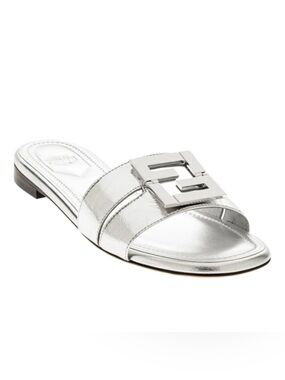 Fendi Women's Silver Slide
Sandals - Metallic Leather Flat
Slides size 38